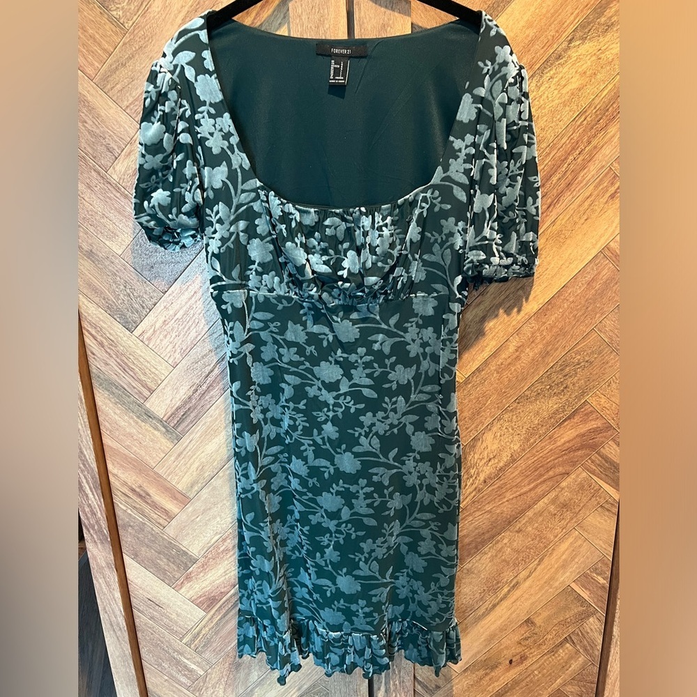 Velvet Floral Green Dress